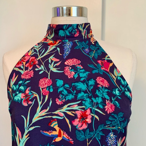 Colorful Halter shift dress Blue Floral Flowy M sleeveless pink blue Summer - Picture 3 of 10